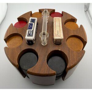 Vintage Bakelite Poker Chips Wood Rotating Carousel 181 Chips Butterscotch Red G